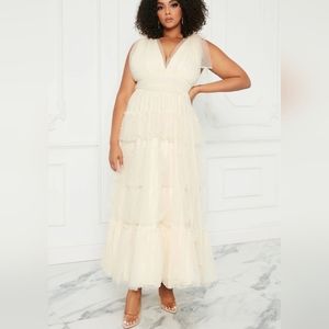 Cream tulle pearl maxi dress